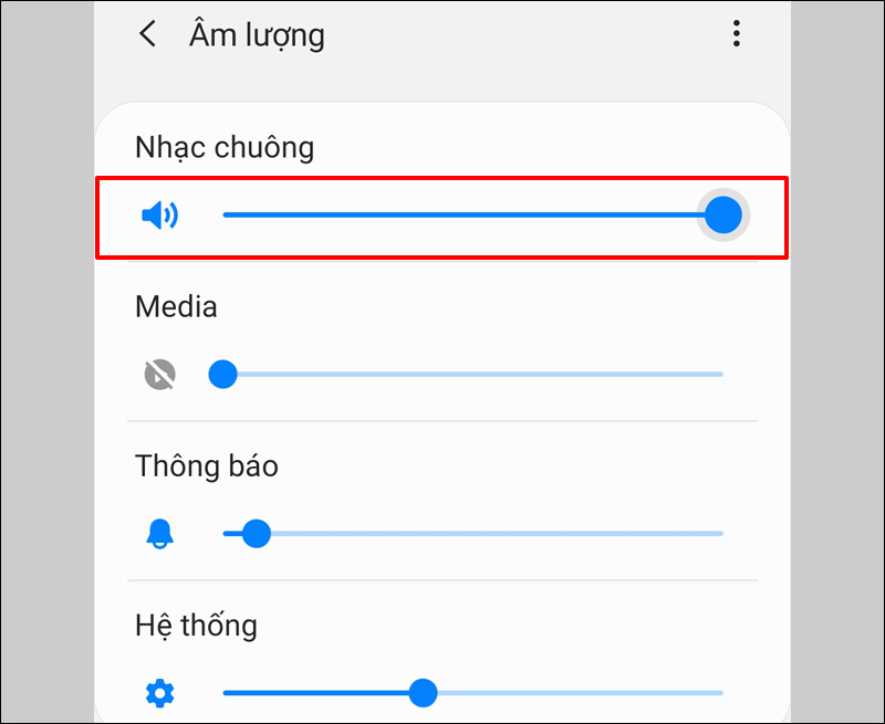 Kéo tăng thanh âm lượng tại mục Nhạc chuông